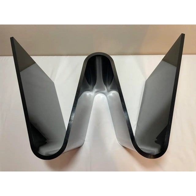 Plastic Modernist Thick Black Acrylic Lucite Wave Form Magazine Holder Rack For Sale - Image 7 of 7