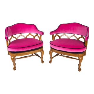 Figure Eight Barrel Back Club Chairs in Fuschia Kravet Velvet For Sale