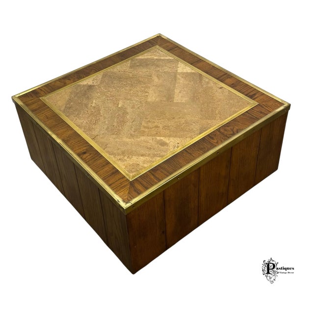 Vintage Mid Century Modern Style Faux Marble & Brass Coffee Table For Sale - Image 9 of 12