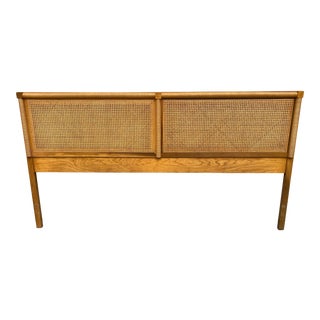 Vintage Mid Century Caned Back King Headboard For Sale