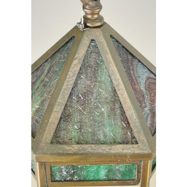 Mid 20th Century Arts and Crafts Green Slag Glass Hexagonal Pendant Light For Sale - Image 4 of 7