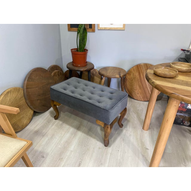 Charcoal Beech Wood Ottoman/Bench For Sale - Image 8 of 8