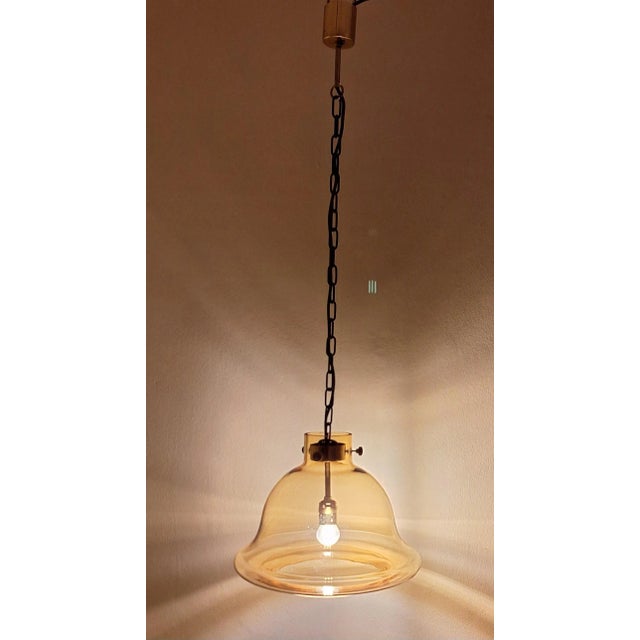 Vintage German Ceiling Lamp with Amber-Colored Glass on Brass Mounting from Süssmuth Leuchten, 1970s For Sale - Image 9 of 9