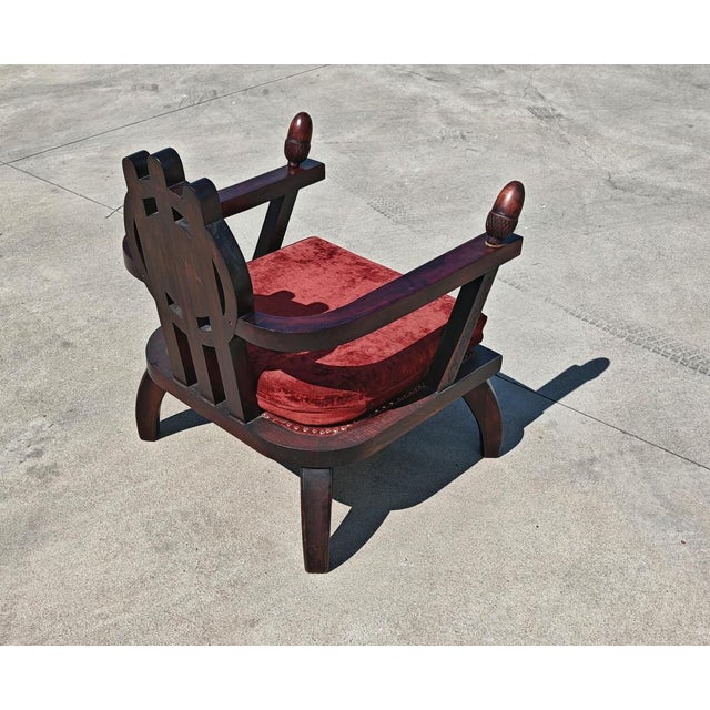 Set of Throne Shaped Hand-Carved Chairs in Stained Oak by Ettore Zaccari, 1970s For Sale - Image 12 of 14