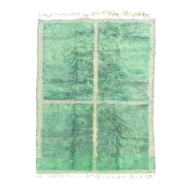Large Mint Green Moroccan Mrirt Wool Rug For Sale