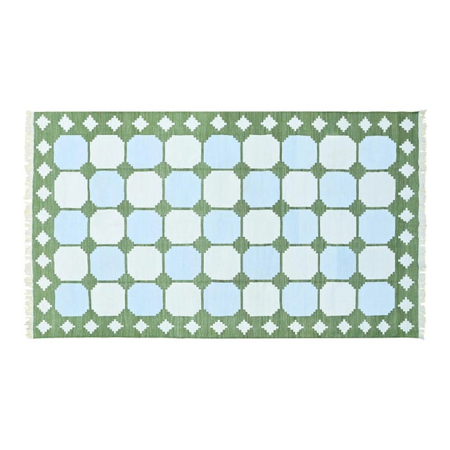 Mishka Rug, 13' x 18', Light Blue, Green and White For Sale