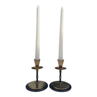 1950s-1960s Midcentury Ljusstakar Sweden Brass and Enamel Candleholders For Sale