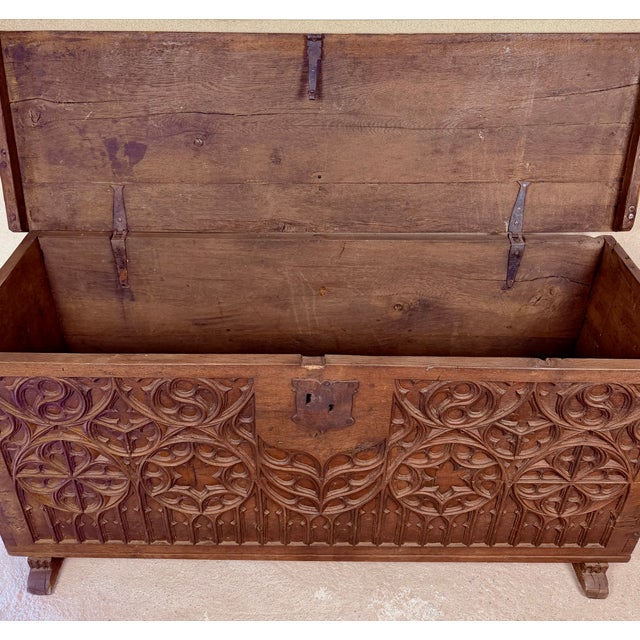 Late 19th Century Spanish Carved Wood Chest With Gothic Decoration For Sale - Image 10 of 17