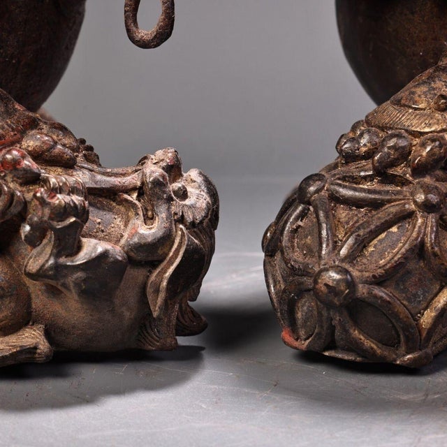 Pair of Antique Gilt Bronze Guardian Lion Figurines, 7400g Total, High Relief For Sale - Image 10 of 10