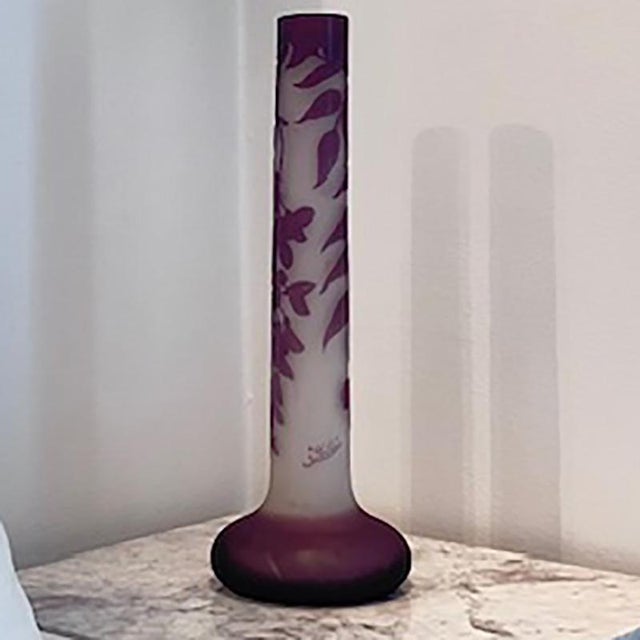 Antique Cut Glass Vase with Enamel Decoration by Émile Gallé, 1890s For Sale - Image 13 of 15