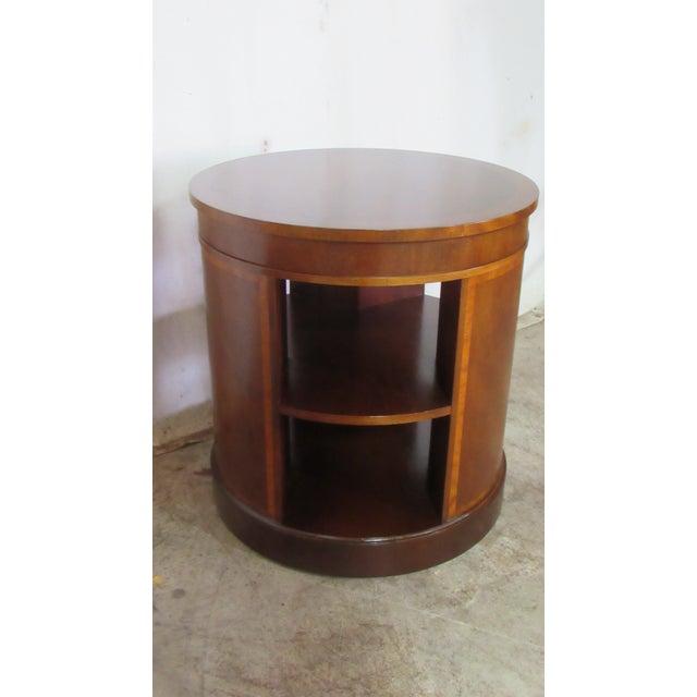 1980s 1980s Baker Furniture Drum Bookcase Side End Table Mahogany Banded For Sale - Image 5 of 10