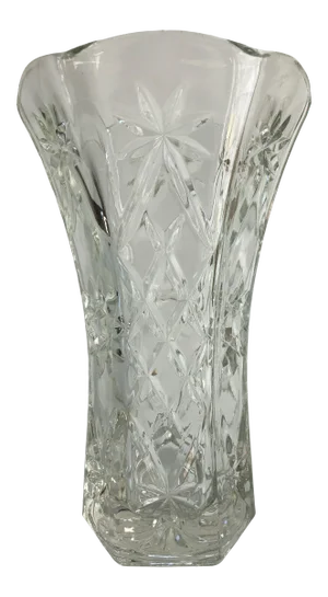 Vintage Tall Sunburst Scalloped Rimmed Cut Glass Vase