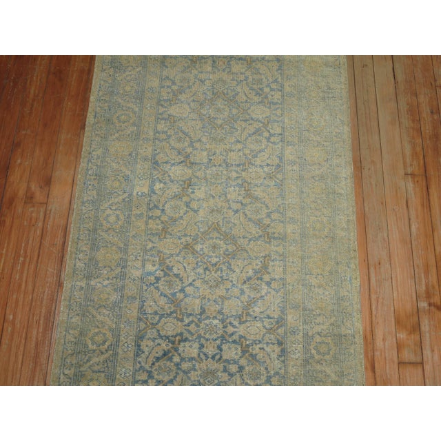 Textile Antique Zabihi Collection Narrow Pale Blue Gold Persian Tabriz Runner - 2'4" x 13'9" For Sale - Image 7 of 9