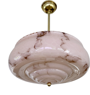 Art Deco Pendant Light in Pink Marble Glass, 1930s