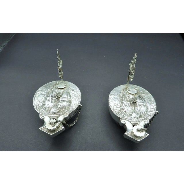 Early 19th Century Antique 19th Century Italian 800 Silver Galleon Ships Spirit Lamps- Set of 2 For Sale - Image 5 of 9