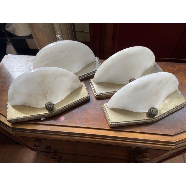Art Deco Wall Lamps in Silver-Plated Bronze and Alabaster in the style of Jacques-Emile Ruhlmann, France, 1990s, Set of 2 For Sale - Image 10 of 11