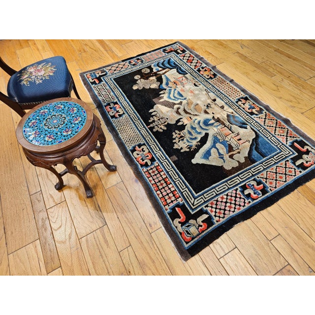 Chinese Antique Ningxia Pictorial Rug, Wool Pile, Scenic Landscape, Western China, 1890s For Sale - Image 3 of 12