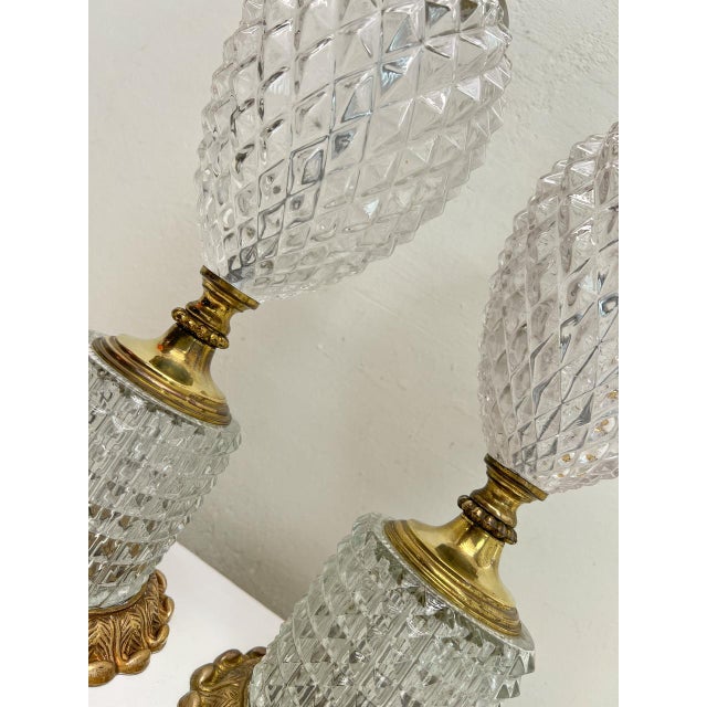 Cut Glass-Crystal & Brass Table Lamps in Pineapple Shape, 1960s, Set of 2 For Sale - Image 12 of 17