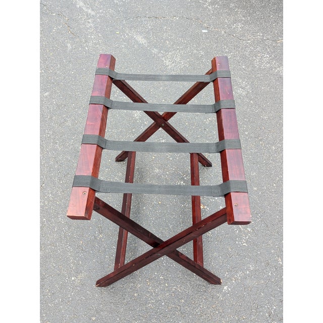 Wood Vintage Folding Luggage Rack With Canvas Straps For Sale - Image 7 of 7