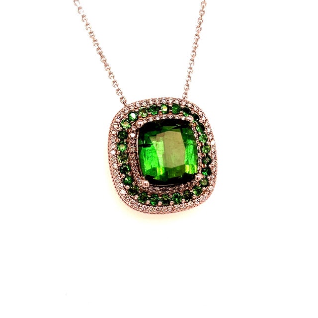 Diamond Tourmaline Garnet Pendant Necklace 17" 9.13 TCW GIA Certified $9,795 213257 This is a Unique Custom Made Glamorous...