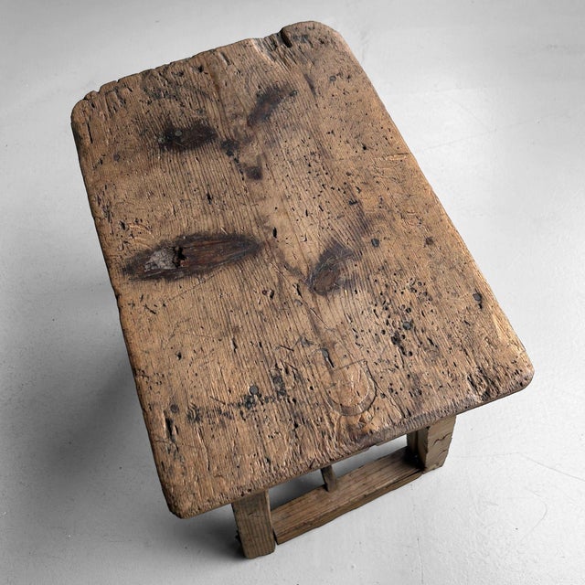 Vintage Japanese Wooden Stool, 1920s For Sale - Image 9 of 12