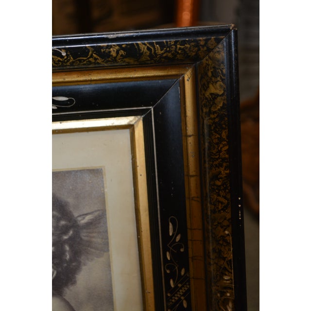 American Vintage Gold / Black Mother of Pearl / Faux Marbleized Deep Picture Frame Cherub Arrow For Sale - Image 3 of 13
