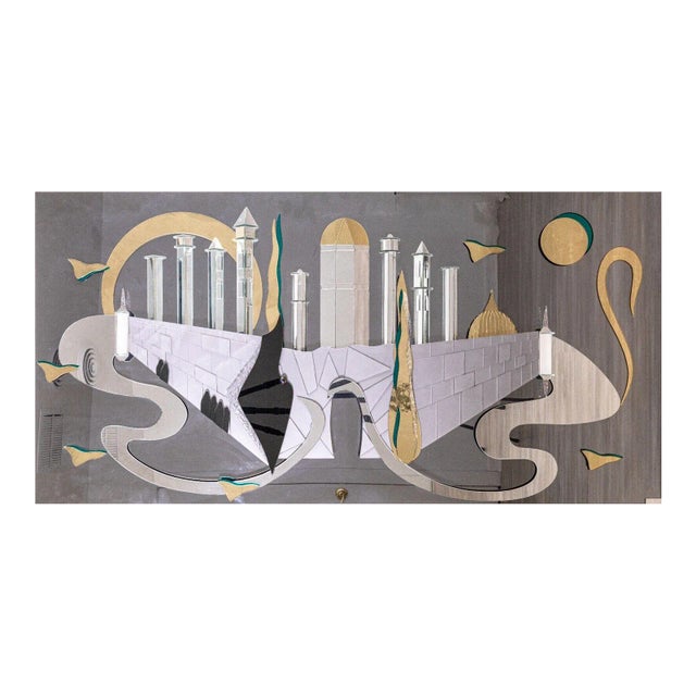 1980s Harvard Reflections Fantasy Cityscape Contemporary Sculptural Mirror Art For Sale