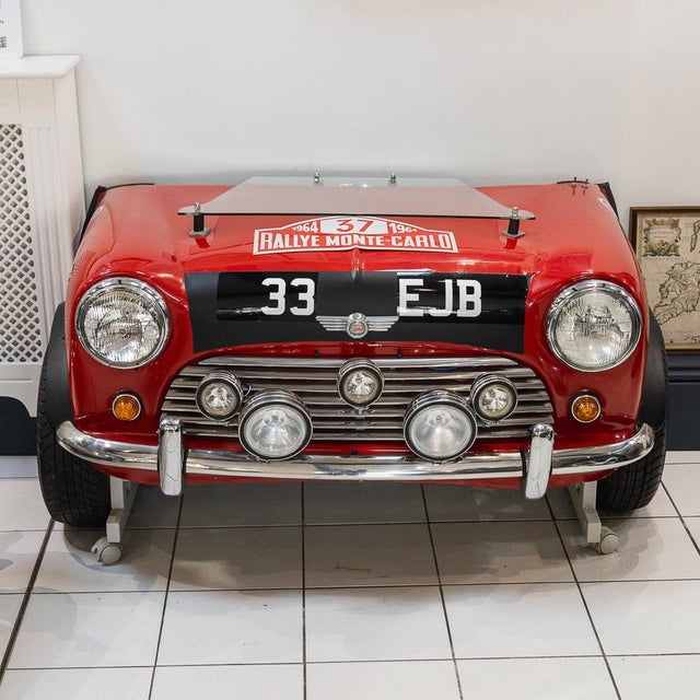 An Unusual 1964 Monte Carlo Rally Replica Mini Front End, in the form of a desk (modern), with glass shelf and a...