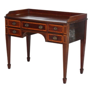 Antique English George III Mahogany & Satinwood Banded & Inlaid Desk C1830 For Sale