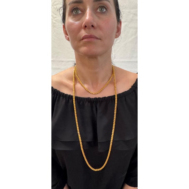 Vintage 85 Gm 18 Karat Yellow Gold Handmade Chain 52 Inch Unique Opera Length For Sale - Image 13 of 18