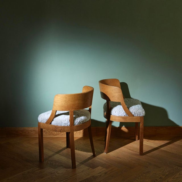 Oak Chairs with Merino Upholstered Cushions from Rud. Rasmussens Snedkerier, 1940s, Set of 2 For Sale - Image 6 of 9