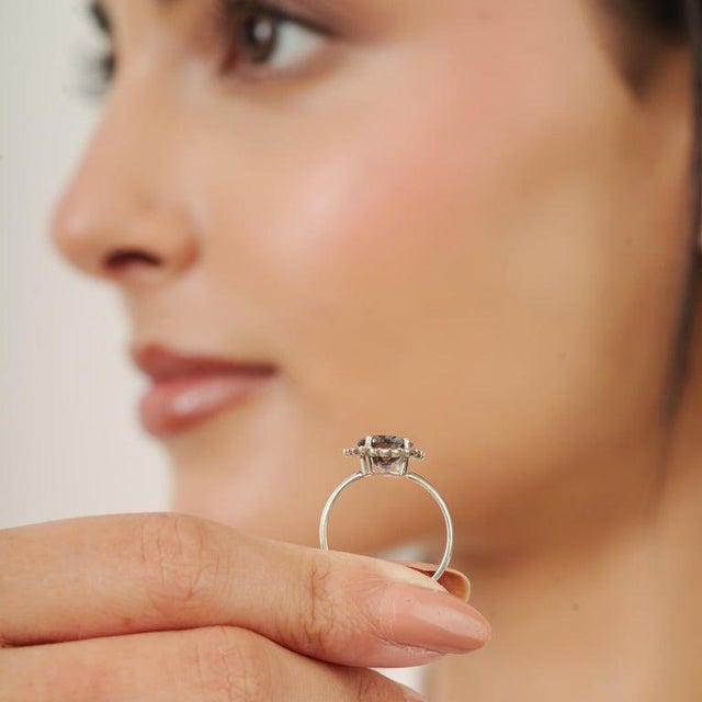 Antique Iolite Halo Ring With Diamond Accents in 925 Sterling Silver - Size 8.5 For Sale - Image 6 of 11