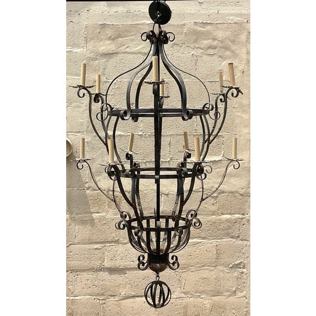 Vintage Boho Wrought Iron Chandelier For Sale - Image 4 of 8