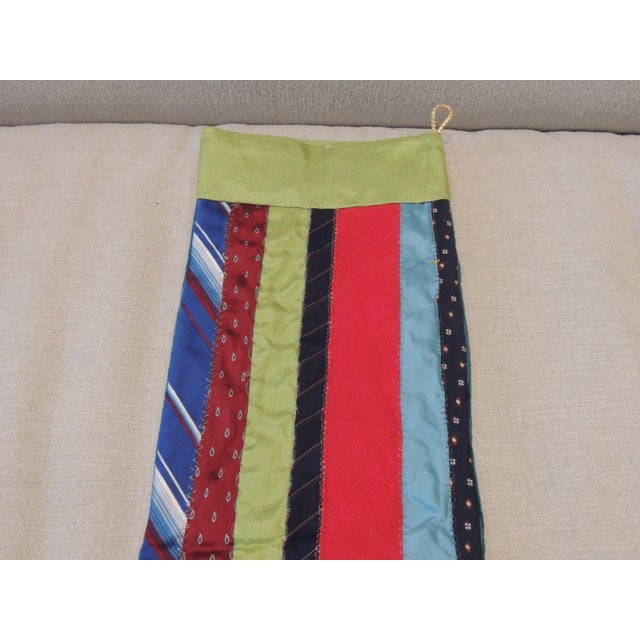 Vintage Christmas Stocking Made From Upcycle Men Silk Ties. Corduroy backing. Size:10"W x 16"L