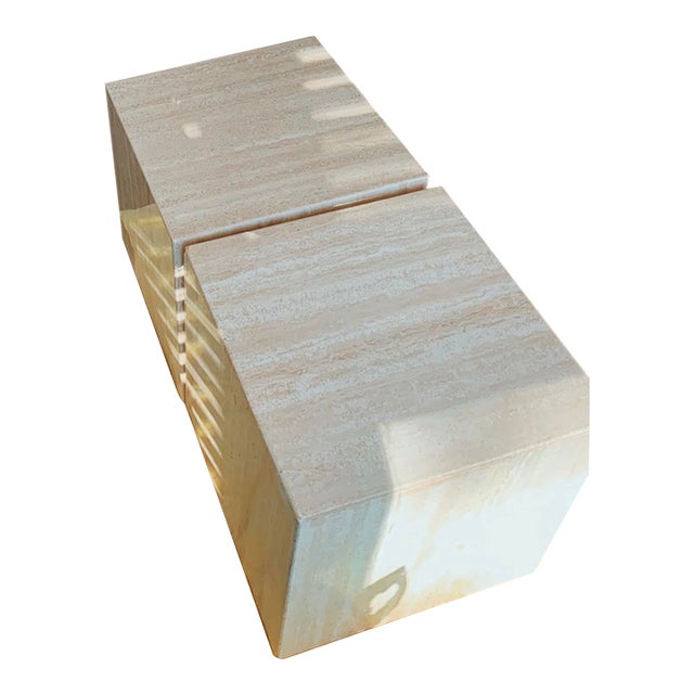 Vintage Solid Travertine Cube Side Tables (Matched Set of 2) For Sale