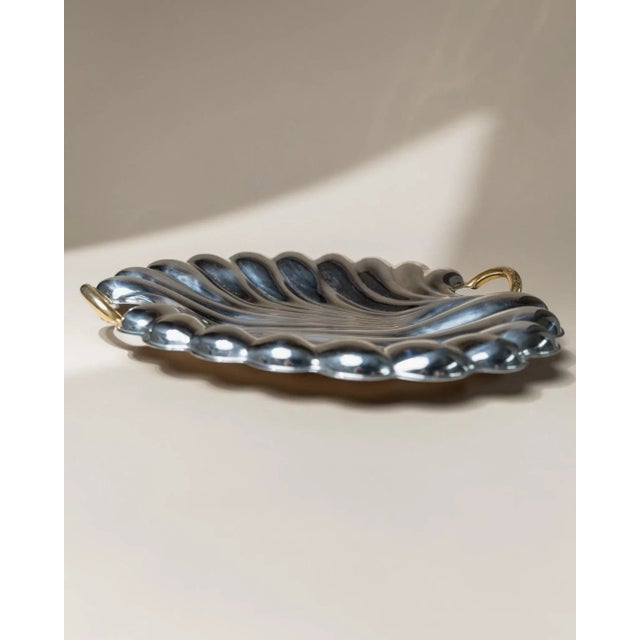 Vintage Shell Tray in Stainless Steel with Gilt Details from Becchetti, Italy, 1980s For Sale - Image 5 of 11