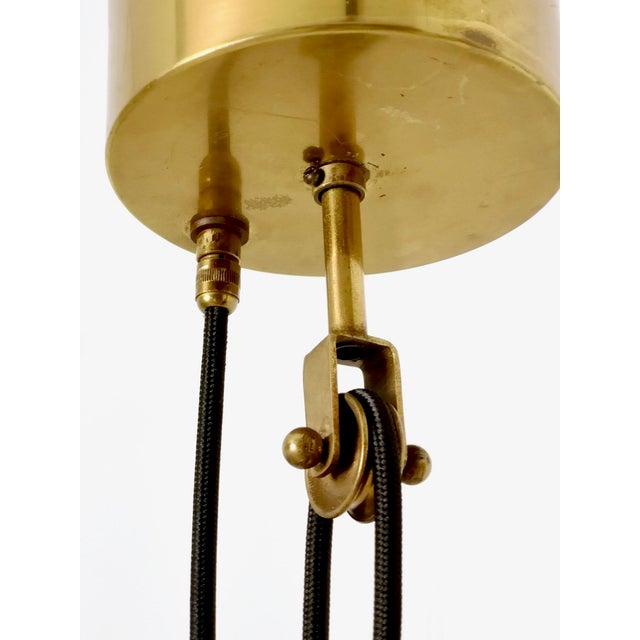 Mid-Century Modern Adjustable Pendant Lamp in White Ceramic and Brass For Sale - Image 6 of 10