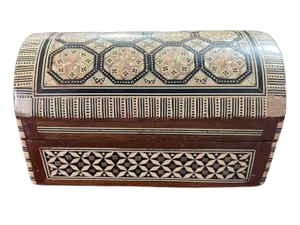Vintage White Mosaic Moorish Jewelry Box With Shell Inlaid