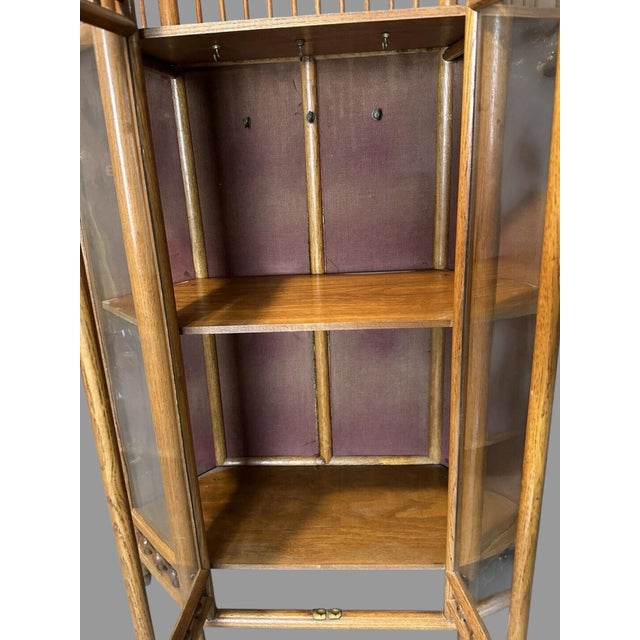 Early 20th Century Antique Victorian Oak Stick & Ball Curio Cabinet China Display Case 35” X 21” For Sale - Image 5 of 10