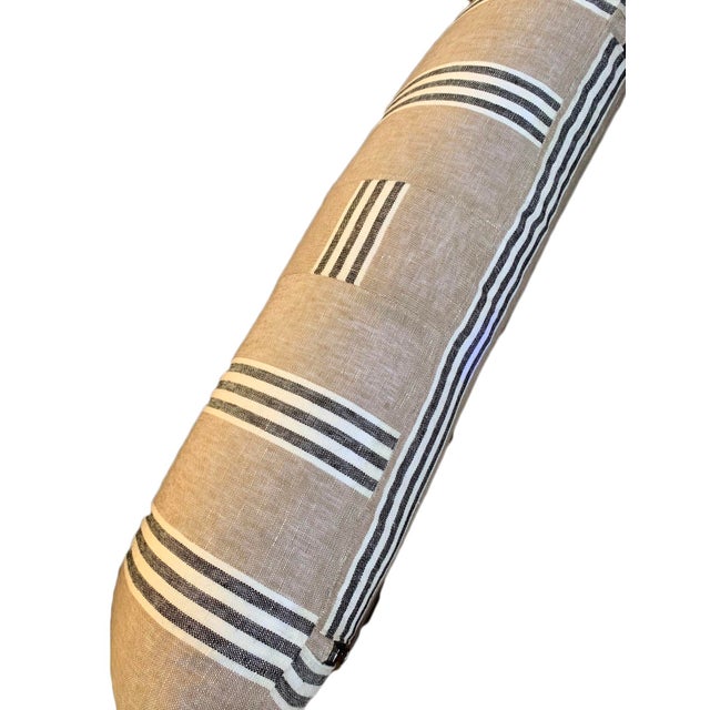 Contemporary Natural Linen Lumbar Pillow With Stripes Chairish