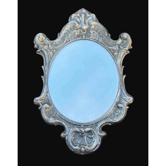 Beveled Glass Mirror With Repousse Frame For Sale - Image 4 of 4