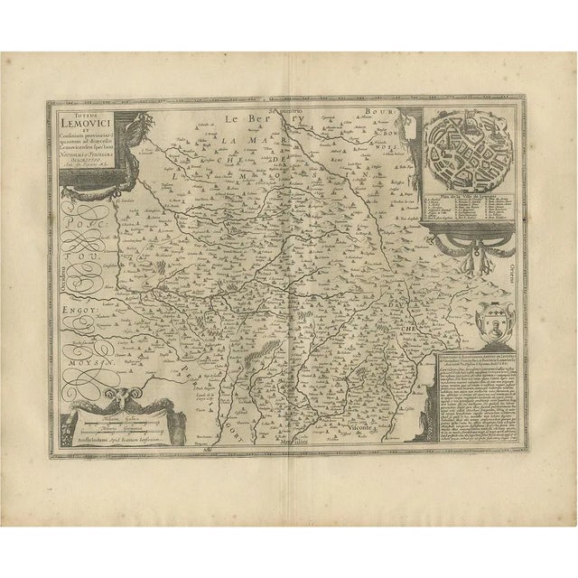 Antique Map of the Region of Limoge by Janssonius, 1657 For Sale