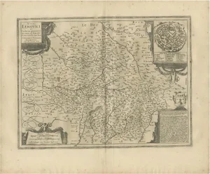 Antique Map of the Region of Limoge by Janssonius, 1657