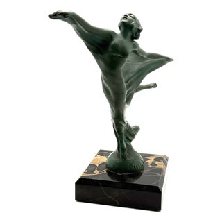 Max Le Verrier, Art Deco Lenvol Sculpture, 1930s, Bronze on Marble Base For Sale