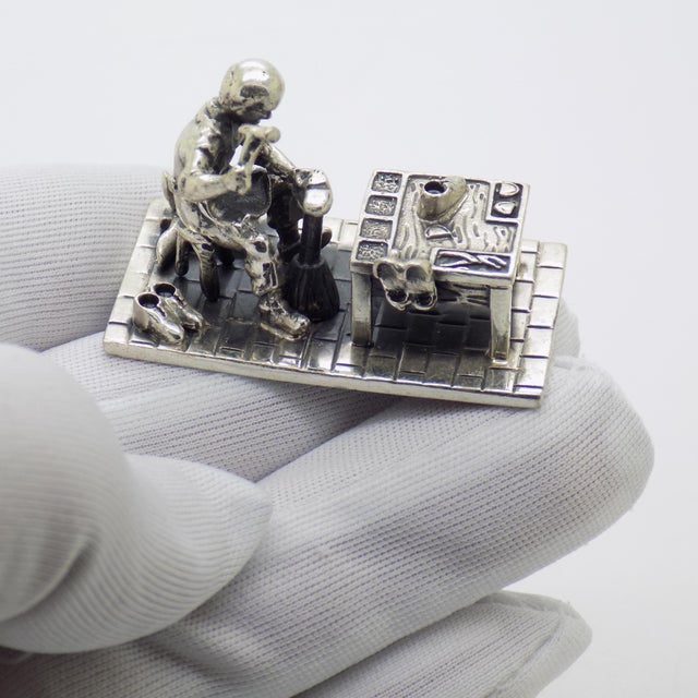 Rare vintage miniature sculpture full of atmosphere depicting a traditional cobbler’s workshop, handmade in italy between...