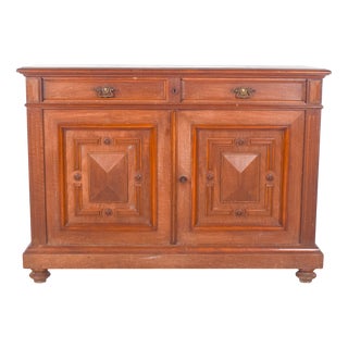 Antique European Oak Sideboard with Padded Doors For Sale