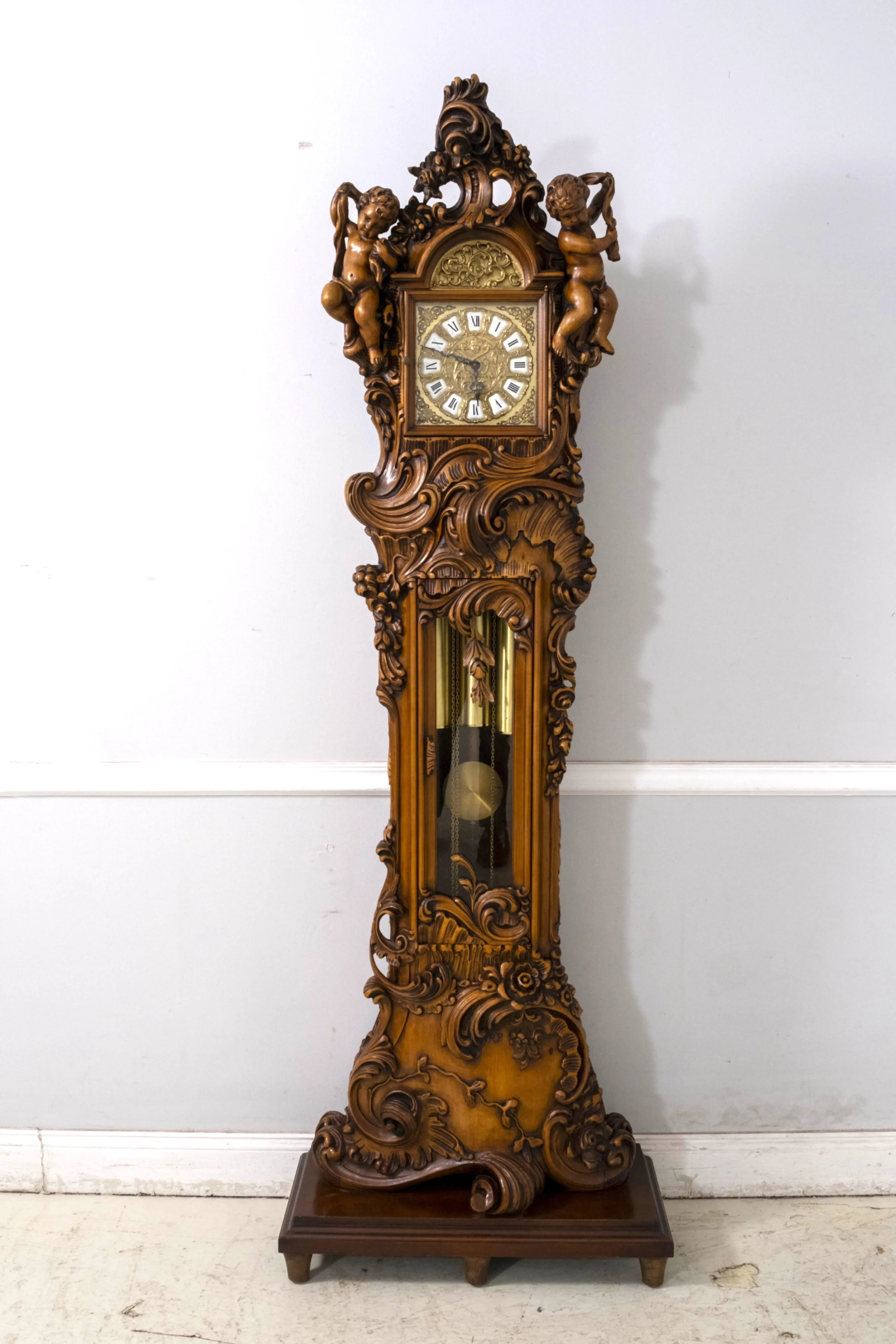 Franz Hermle Italian Baroque Carved Grandfather Clock | Chairish