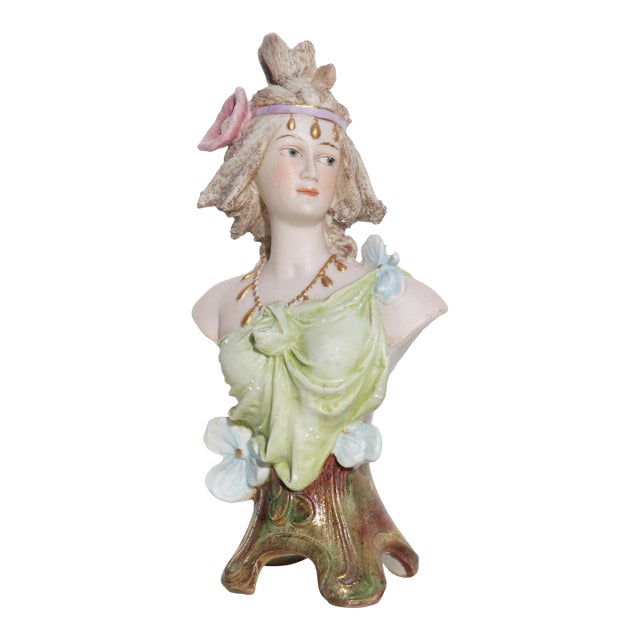 1900s Art Nouveau Small Woman Bust, Bisque Porcelain, Germany For Sale