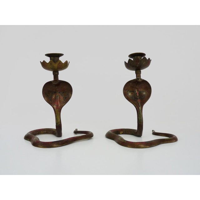 Bronze Cobra Candlesticks with Engraving, 1950s, Set of 2 For Sale - Image 11 of 11
