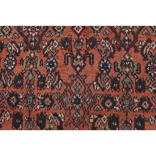 Hamedan Runner 3’7” X 9’6” Pink Wool Semi-Antique Tribal Hand-Knotted Rug For Sale - Image 11 of 15